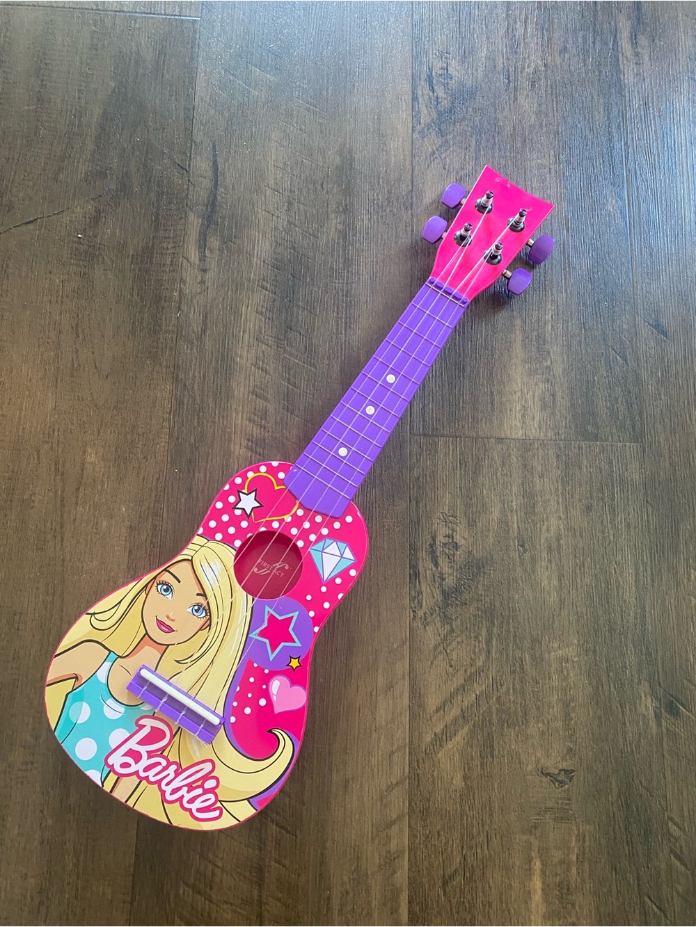 First Act Barbie Mattel mini guitar ukulele 20” Plastic Strings Pink